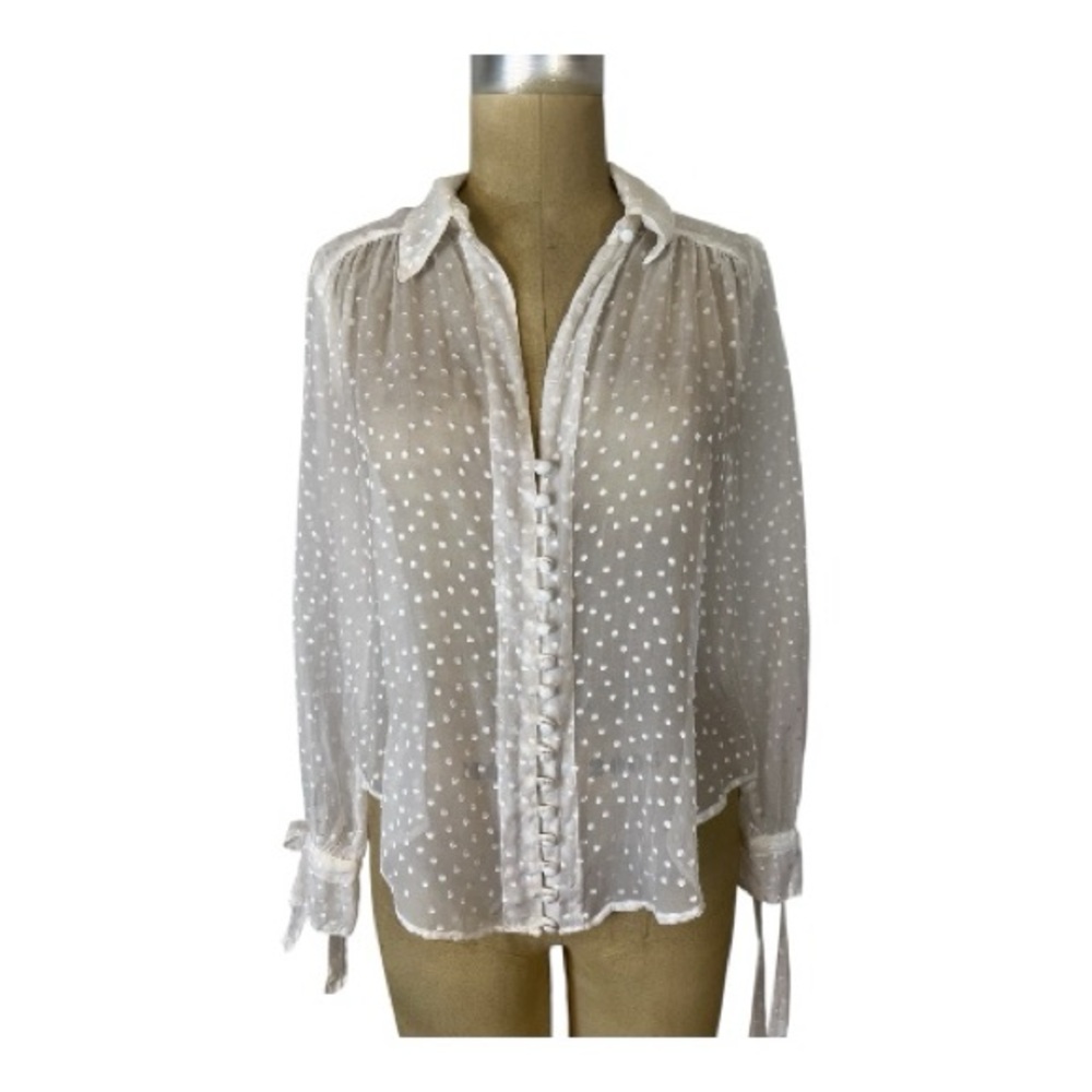 Free People Silk Swiss Dot Elegant Sheer Ivory Button-Up Blouse